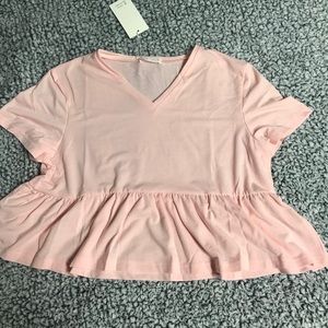 Baby pink ruffle crop shirt